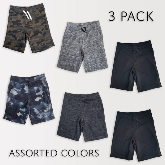 I-Wear Brands 3 Pack Boy's Fleece Jogger Drawstring Sport Shorts: Pack = 3 Shorts / X-Large