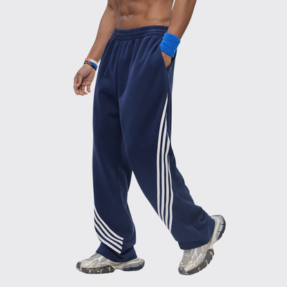Men's Color Block Elastic Drawstring Cuff Wide Leg Pants