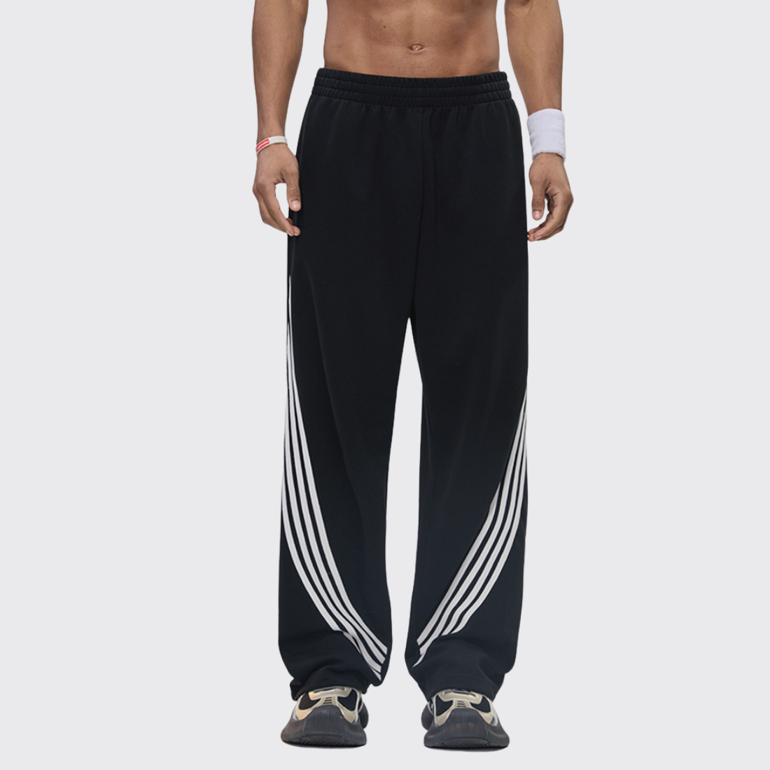 Men's Color Block Elastic Drawstring Cuff Wide Leg Pants