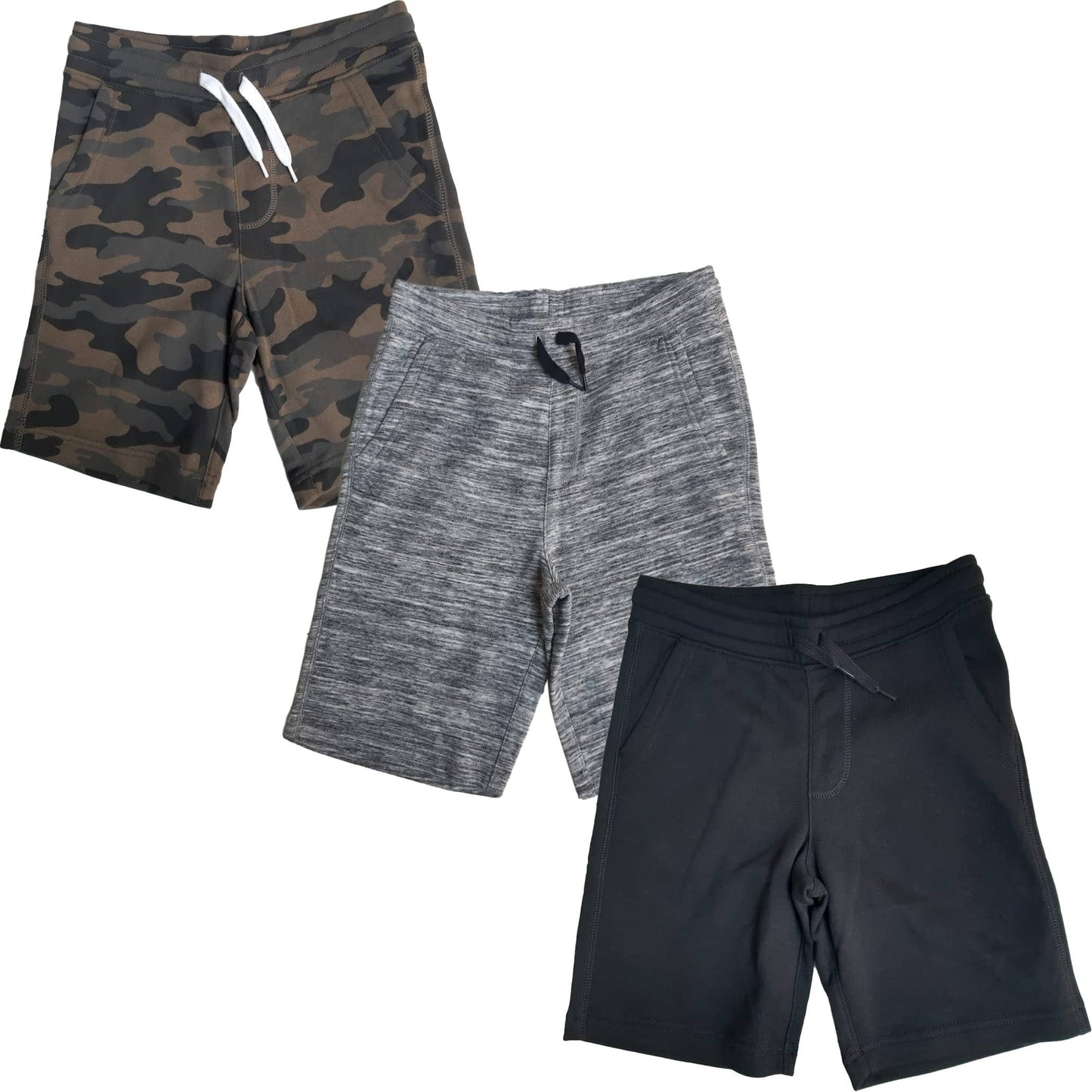 I-Wear Brands 3 Pack Boy's Fleece Jogger Drawstring Sport Shorts: Pack = 3 Shorts / Large
