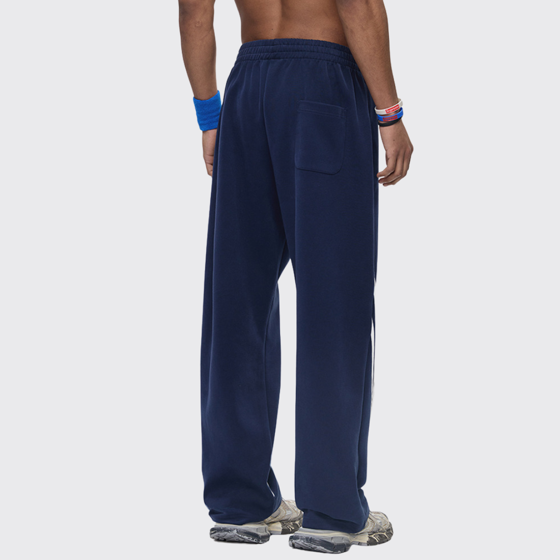 Men's Color Block Elastic Drawstring Cuff Wide Leg Pants