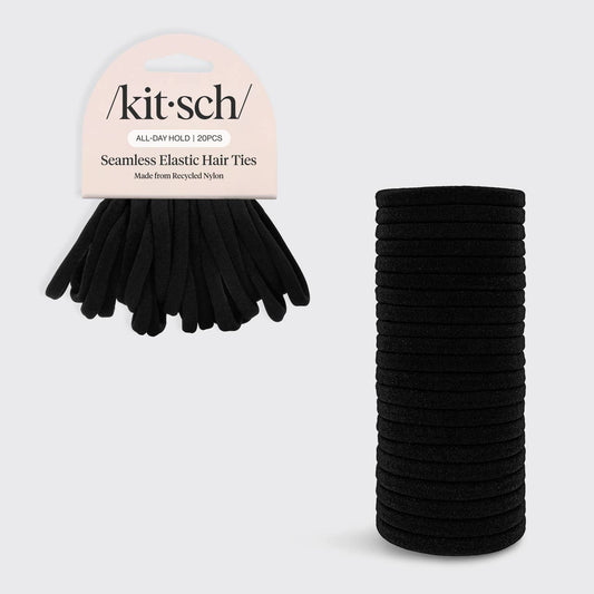 Kitsch Recycled Fabric Seamless Hair Elastics 20pc Set - Black