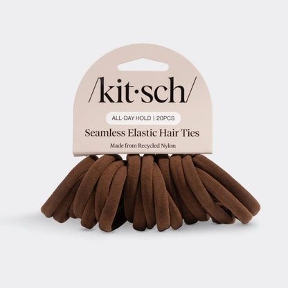Kitsch Recycled Fabric Seamless Hair Elastics 20pc Set - Chocolate
